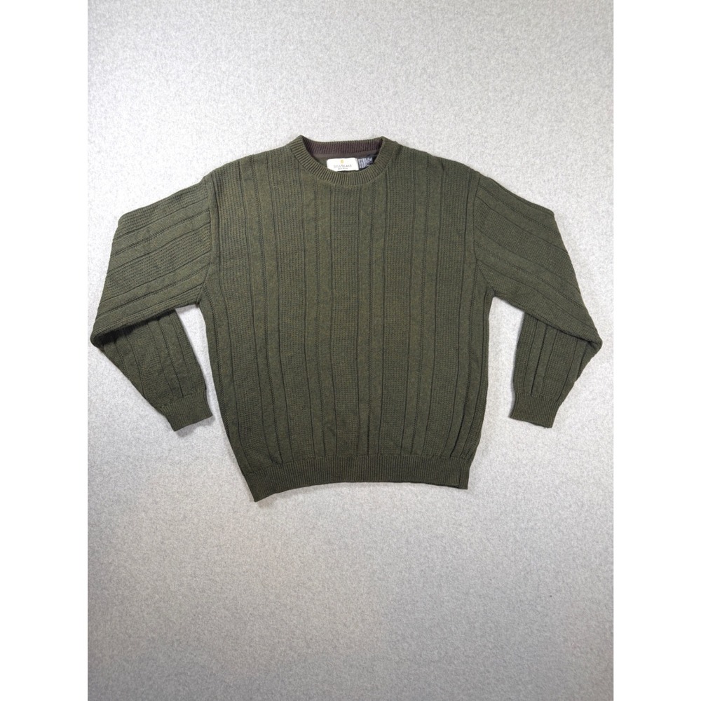 Vintage Bill Blass Mens XL Ribbed Knit Crewneck Sweater Olive Green Grandpa 90s